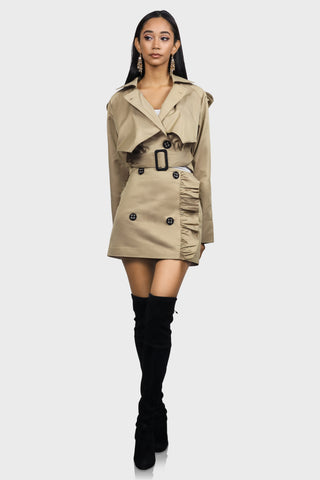 cropped womens trench coat tan front