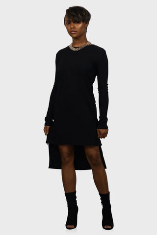 high low sweater dress black front