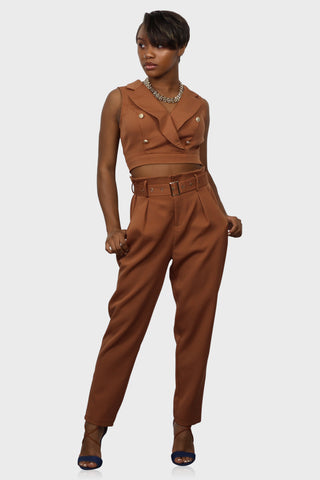 high waisted pants set rust front