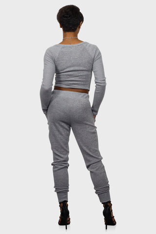 knit jogger set grey back