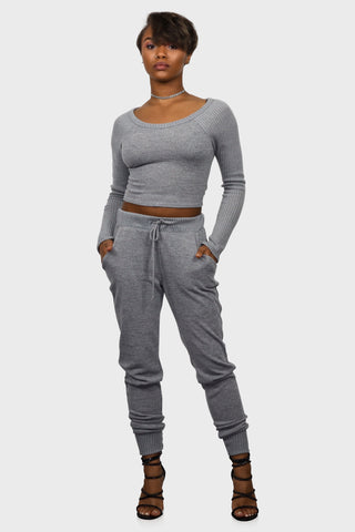 knit jogger set grey front