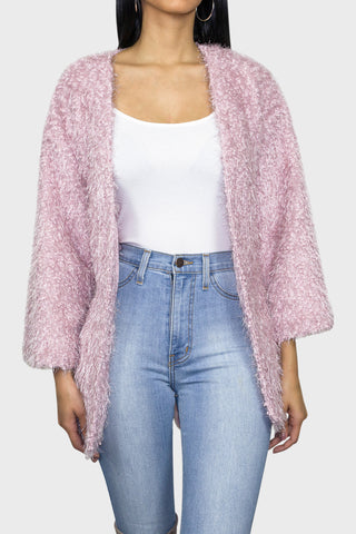 pink sweater jacket front closeup