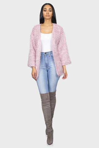 pink sweater jacket front two