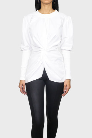 puff sleeves blouse white front closeup