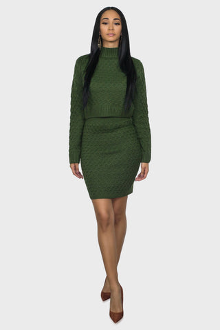 sweater skirt set green front