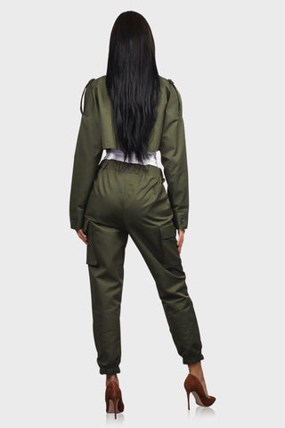womens cargo joggers olive green back