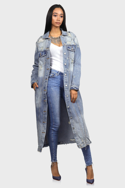 Duyang Women Distressed Style Maxi Long Denim Jacket India | Ubuy