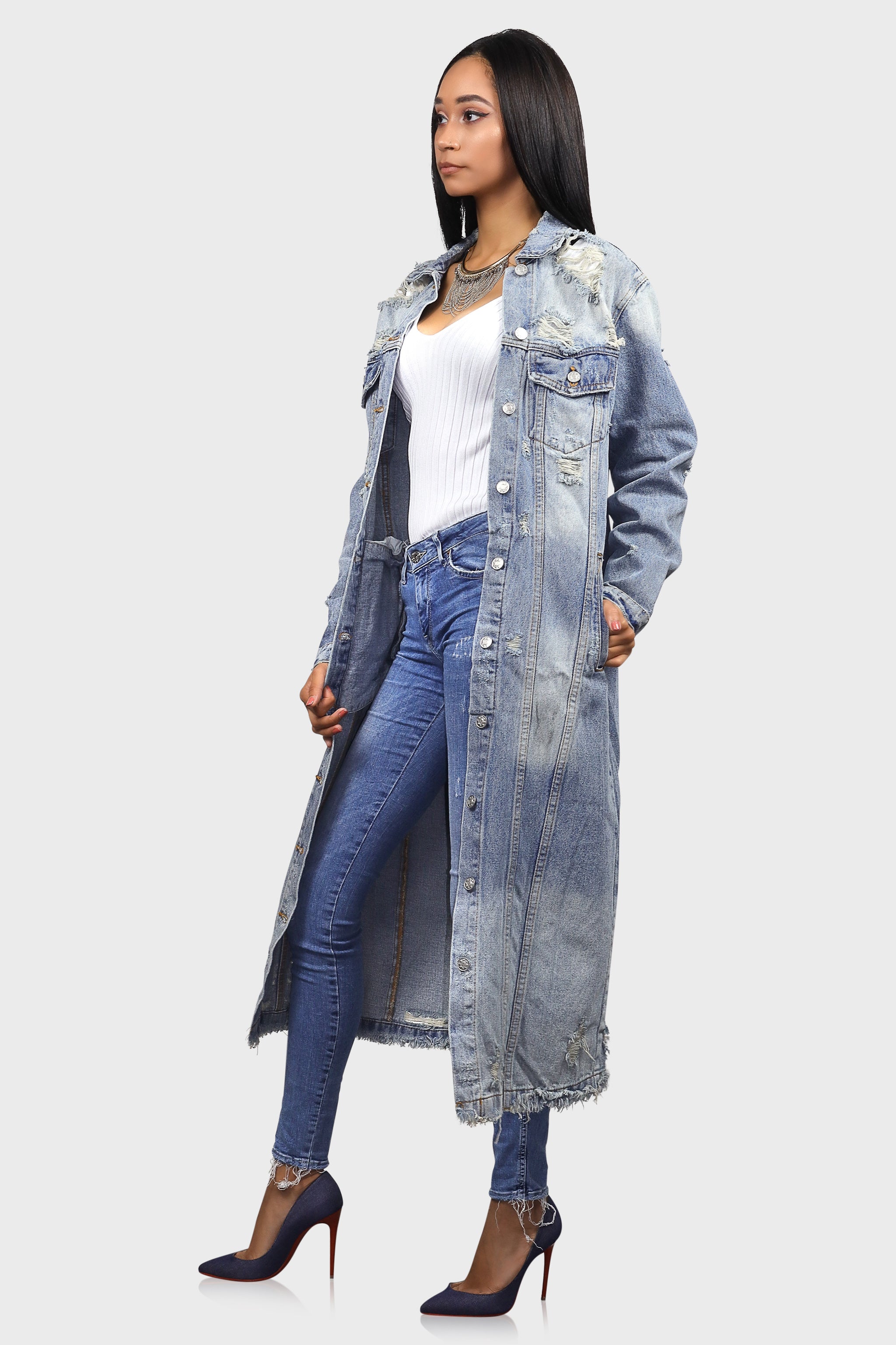 Women's Light Blue Wash Pocket Front Denim Jacket High Side Bodysuit - Size 10