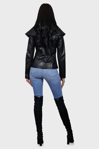 womens faux leather jacket black back