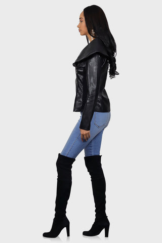 womens faux leather jacket black side