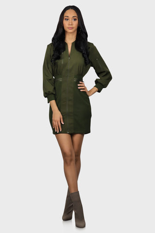zip front dress olive green front