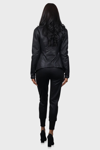 black womens leather jacket back