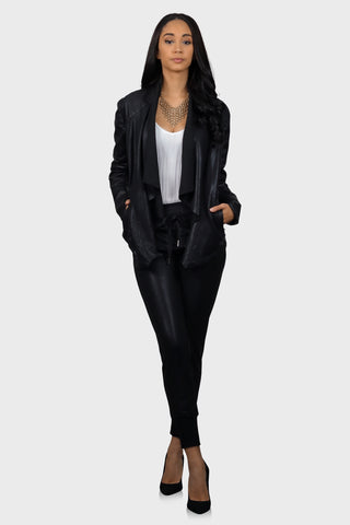 black womens leather jacket front