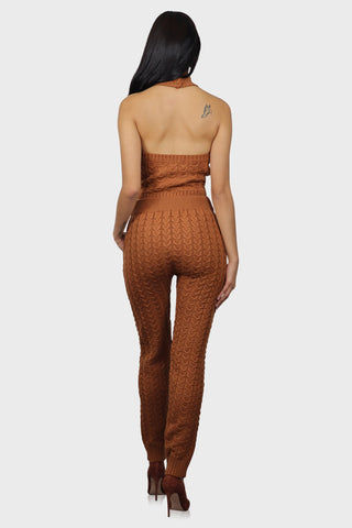 cable knit womens jogger pants rust back