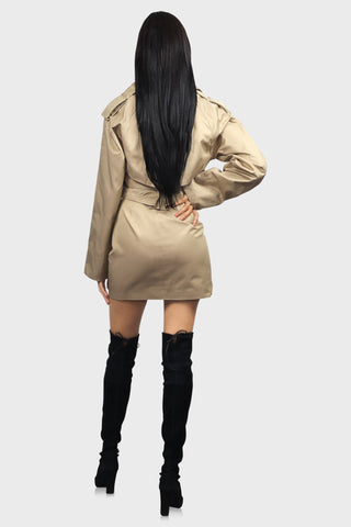 cropped womens trench coat tan back
