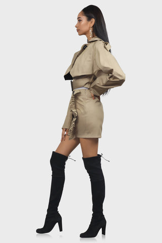 cropped womens trench coat tan side
