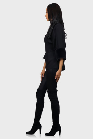 fur sleeve blouse black side