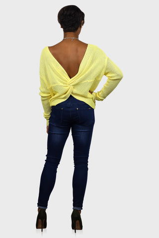 knot back sweater yellow back