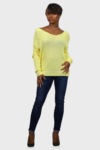 knot back sweater yellow front