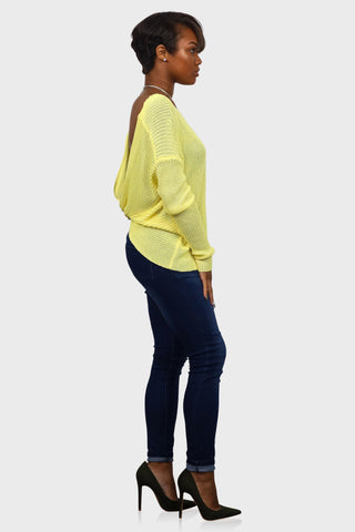 knot back sweater yellow side