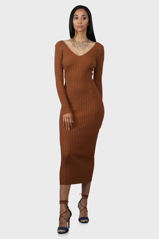 long sleeve sweater dress rust front