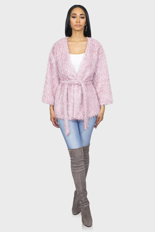 pink sweater jacket front