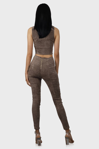 suede pant set taupe back