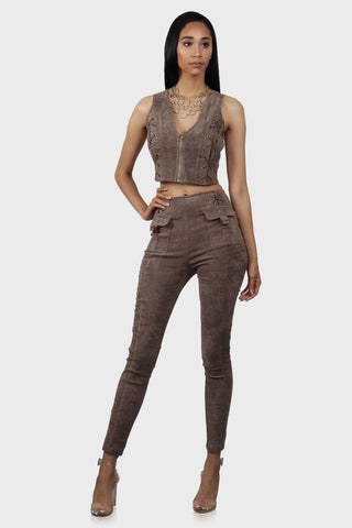 suede pant set taupe front