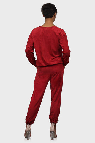 velour sweatsuit red back