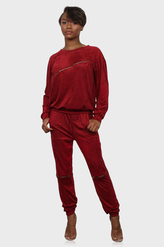 velour sweatsuit red front