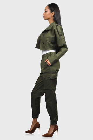 womens cargo joggers olive green side