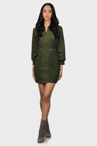 zip front dress olive green front two